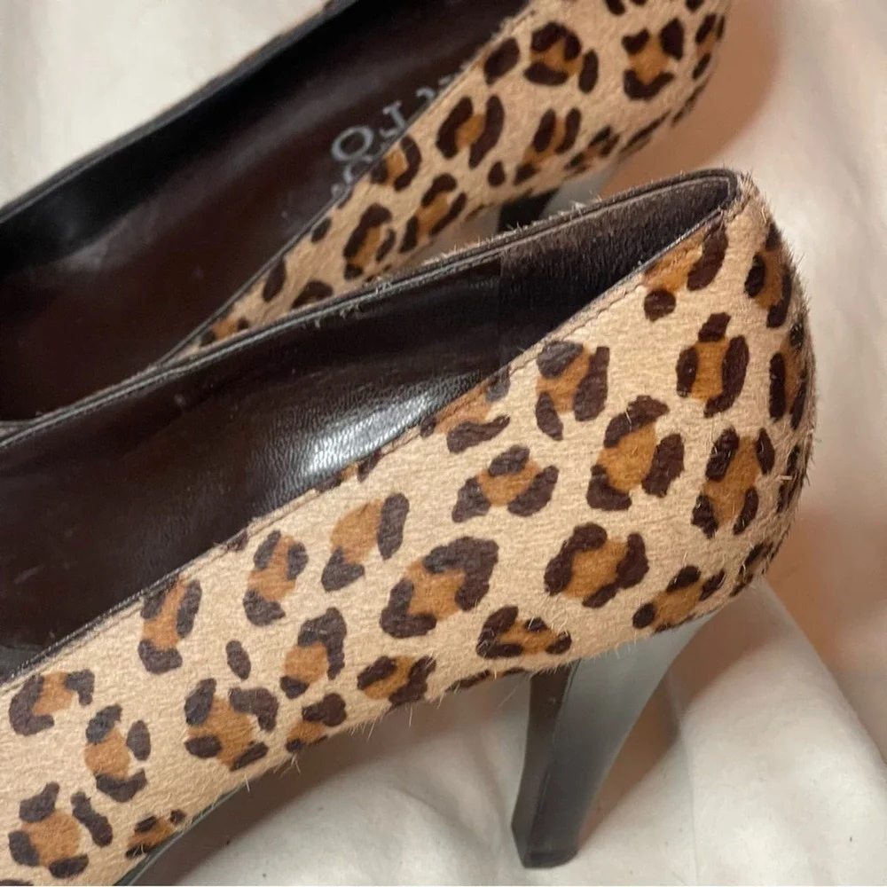 Franco Sarto | Tan Brown Leopard Print Leather Calf Hair 3” Heel Sz 8 - Picture 9 of 12